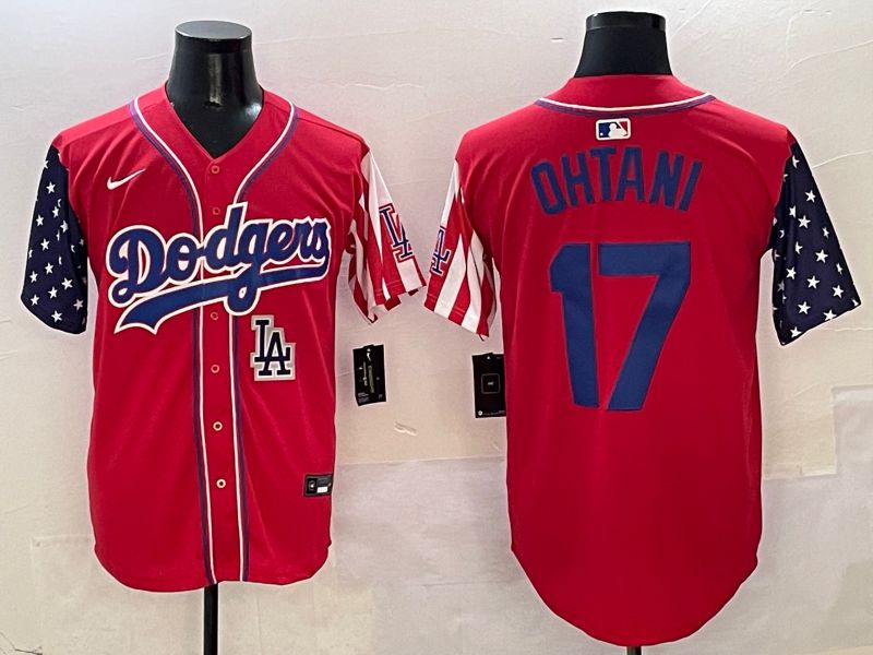 Men Los Angeles Dodgers #17 Ohtani Red a generation of national flags Joint name 2025 Nike MLB Jersey style 23